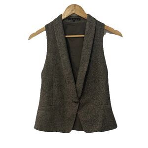 Theory Women’s Wool Blend Vest Size 0 Gray Tweed Shawl Collar Tailored Made USA